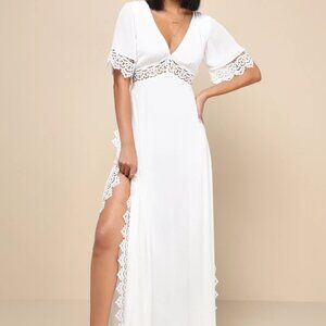 Lulus White Lace Short Sleeve Maxi Dress Size Large